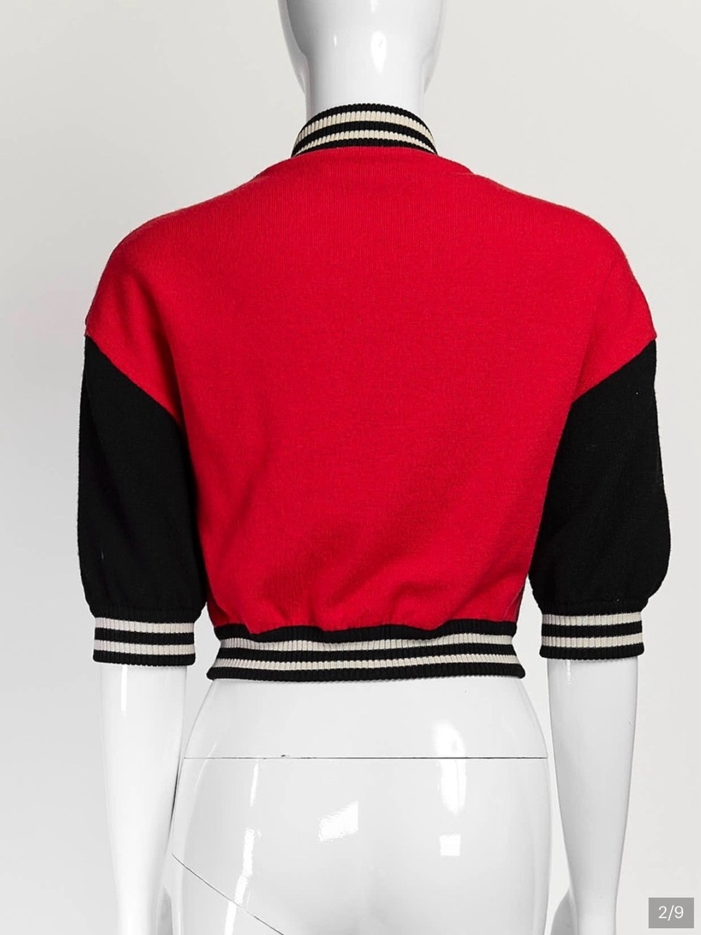 Moschino Red and Black Cropped Varsity Jacket with Gold Zip Size 6 - Picture 2 of 9